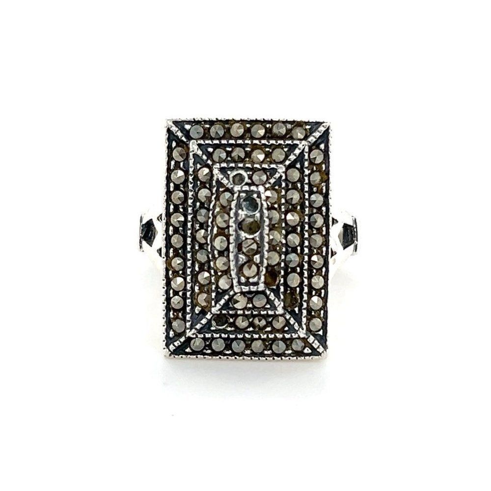 Sterling Silver Rectangular Marcasite Ring - image 1